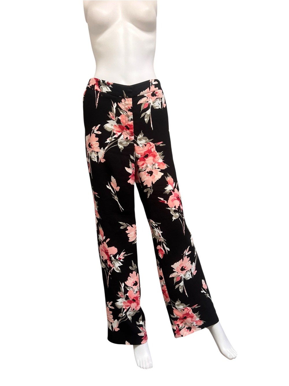 White House Black Market Black Wide-Leg Floral Pants Size 6.